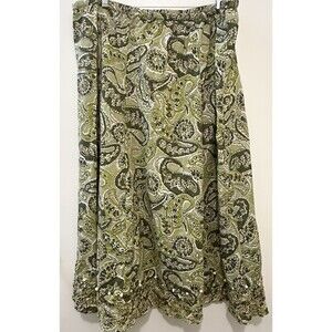 Avenue 18/20 Green Paisley Boho Midi Skirt Elastic Waist Beaded Hem